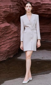 Sleek Slate Belted Blazer Dress